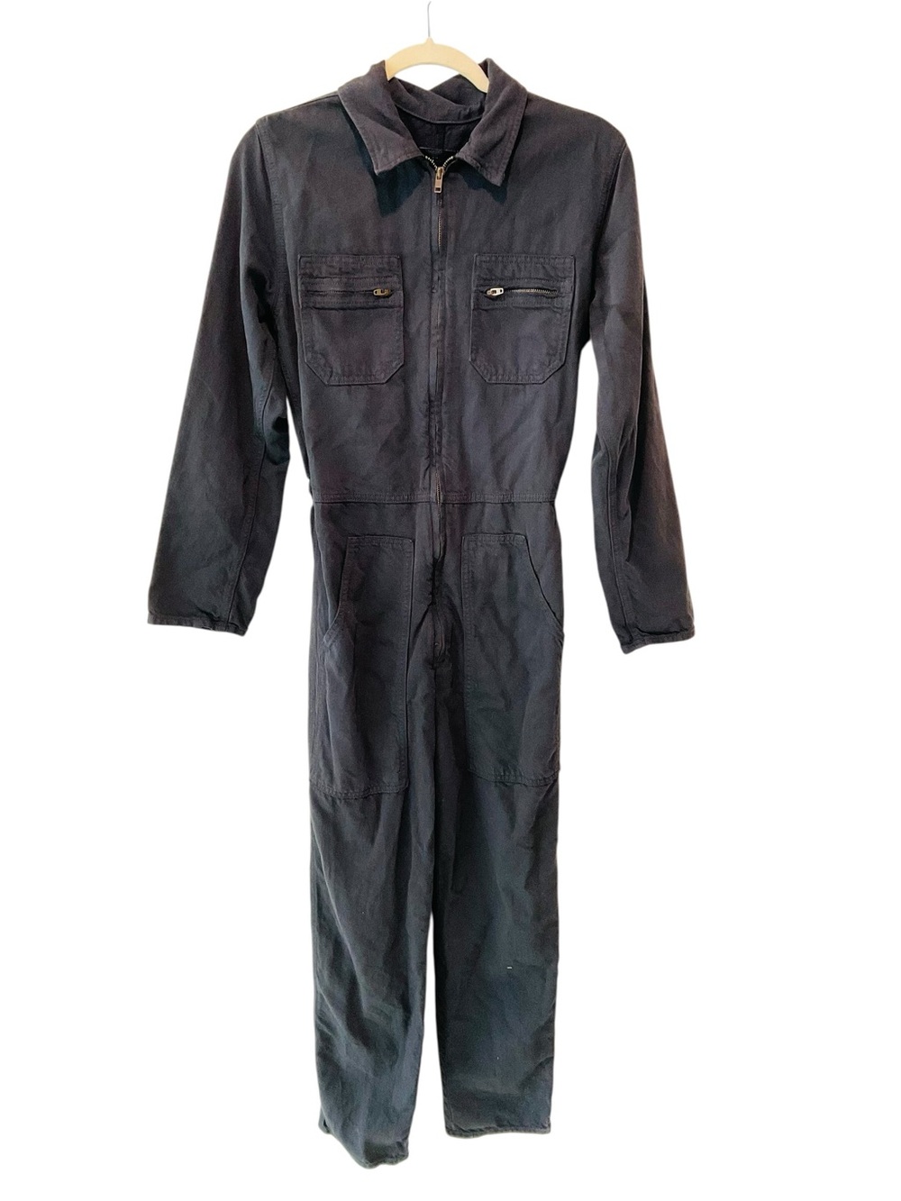 MOTHER The Specialist Faded Black Utility Jumpsuit Small Zip Front Cargo - Picture 5 of 10
